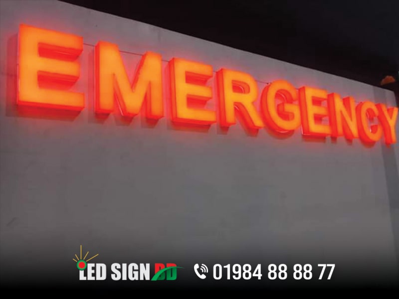 Emergency Acrylic letter, partition signage, Emergency signboard or banner signage, led sign board in Bangladesh.