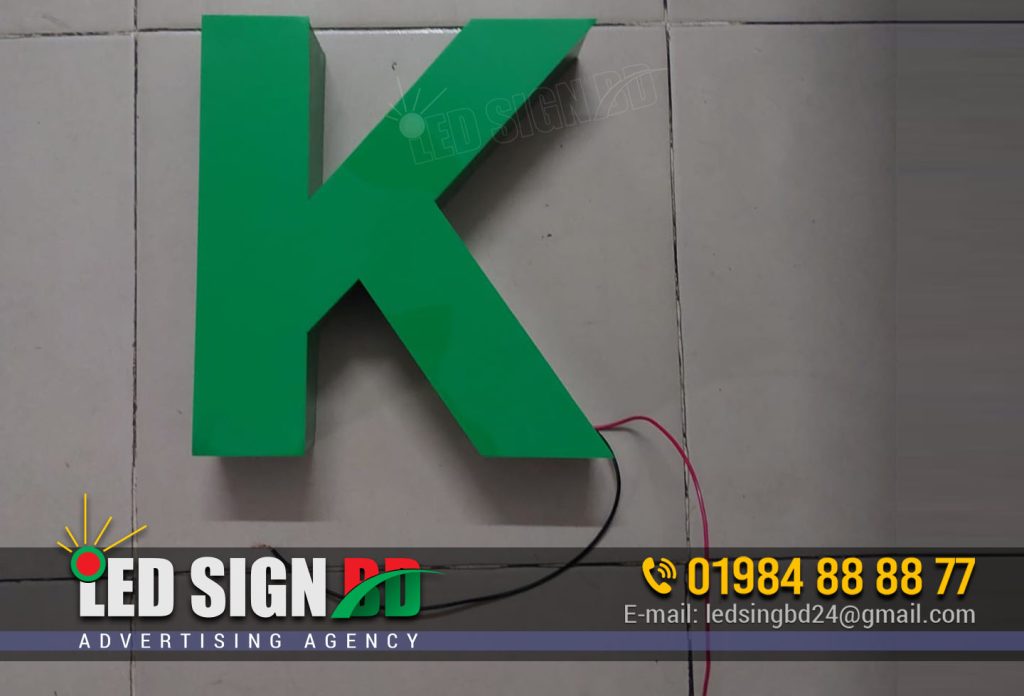 Clear Acrylic Letters, 3D LETTER K GREEN COLOR, 3D LETTER LED SIGNBOARD, ALPHABETS ACRYLIC LETTER SIGNAGE IN DHAKA BANGLADESH