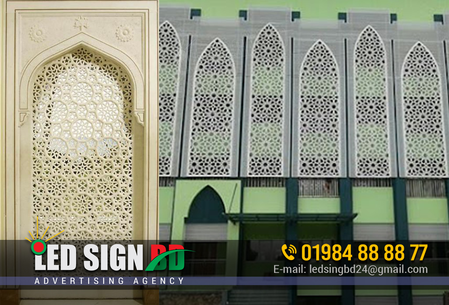 “Led Sign BD Ltd” is the CNC Jali Cutting Design Company in Dhaka Bangladesh. We are working in this sector (CNC Jali Cutting Design) since 2006 inside Dhaka and outside Dhaka. We complete 2500+ CNC Jali Cutting Design Projects last 10 years. For our good service with lifetime support our customer is very happy. We are working with all kind of CNC Jali Cutting Design outside decoration by acrylic letter signage. CNC Jali Cutting Design in Bangladesh. #ramadan #gift #corporate #ramadangift #ramadankareem#Inspiration #hotel, #residential #commercial #design #inspiration #architecture #planning #developers #architects #buildings #property #house #interiorarchitecture #modernarchitecture #newbuilds #buildingdesign #interiordesigners #architecture #architects #designers #linkedin #business #interiordesign #interior #designer #architect #architecturaldesign #cncjalicuttingbangladesh #fiberLaser #lasercutting #lasercut #metallasercutting #MetalPartition #metalfabrication #windowgrill #belconygrill #metalcutting #mosquedesign ##cncwoodworking #lasercutting #fiberlaser #metalcutting #metalfabrication #metalgate #metalrailing #metalwindows #laserwoodcutting #interiordecor #interiordesign #exteriordesign #mosquedoor #mosquedesign CNC jali cutting, wall panel, designed wood door, are the most essential elements in the field of modern architecture, interior and exterior design. At present most of these are executed by the CNC machine. The journey of the “led sign bd ltd” started on 1st January 2006. We are one of the top CNC designs provider in Bangladesh. We are skilled in the field of CNC jali cutting, 2D and 3D panel, designed wood door and all kind of interior design. Kathuriya cutting and engraving design on wood, MDF board, Plywood board, veneer board, particle board, laminate board, acrylic board, PVC board, ACP board, solid wood, composite panel. We are much expertise in the field of customized design. Please share your requirement’s image or imagination with us. Our design team will fulfill your requirement ASAP. Metal cutting on 2mm and 3mm MS and SS metal plain sheet.