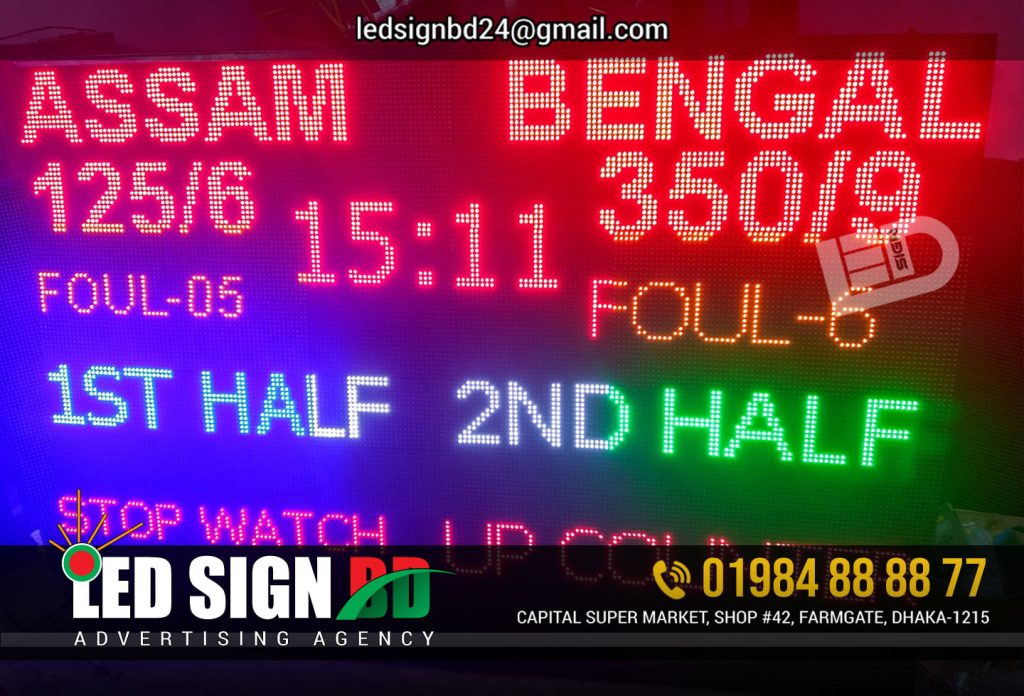 Led RGB Color Tile Counter, Super Market Led Signboard Signage, Name Plate Design in Dhaka Bangladesh, Red Wall Mounted Outdoor Scrolling LED Display Board,