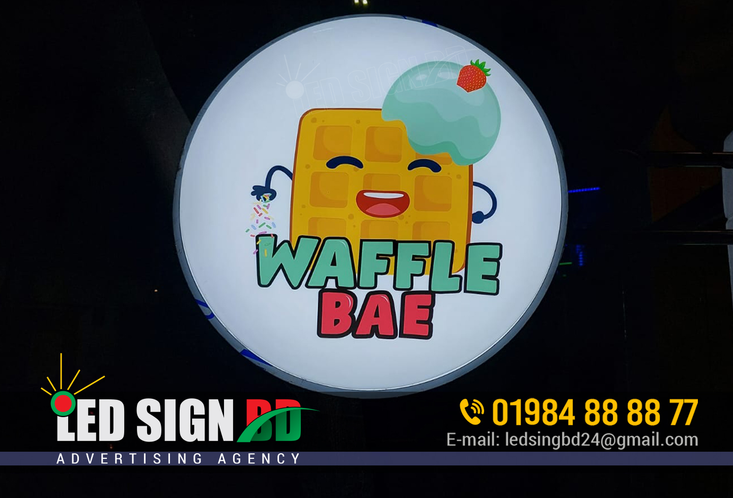 Waffle Bae Restaurant Neon Signs, Best Led Signboard Company in Bangladesh,