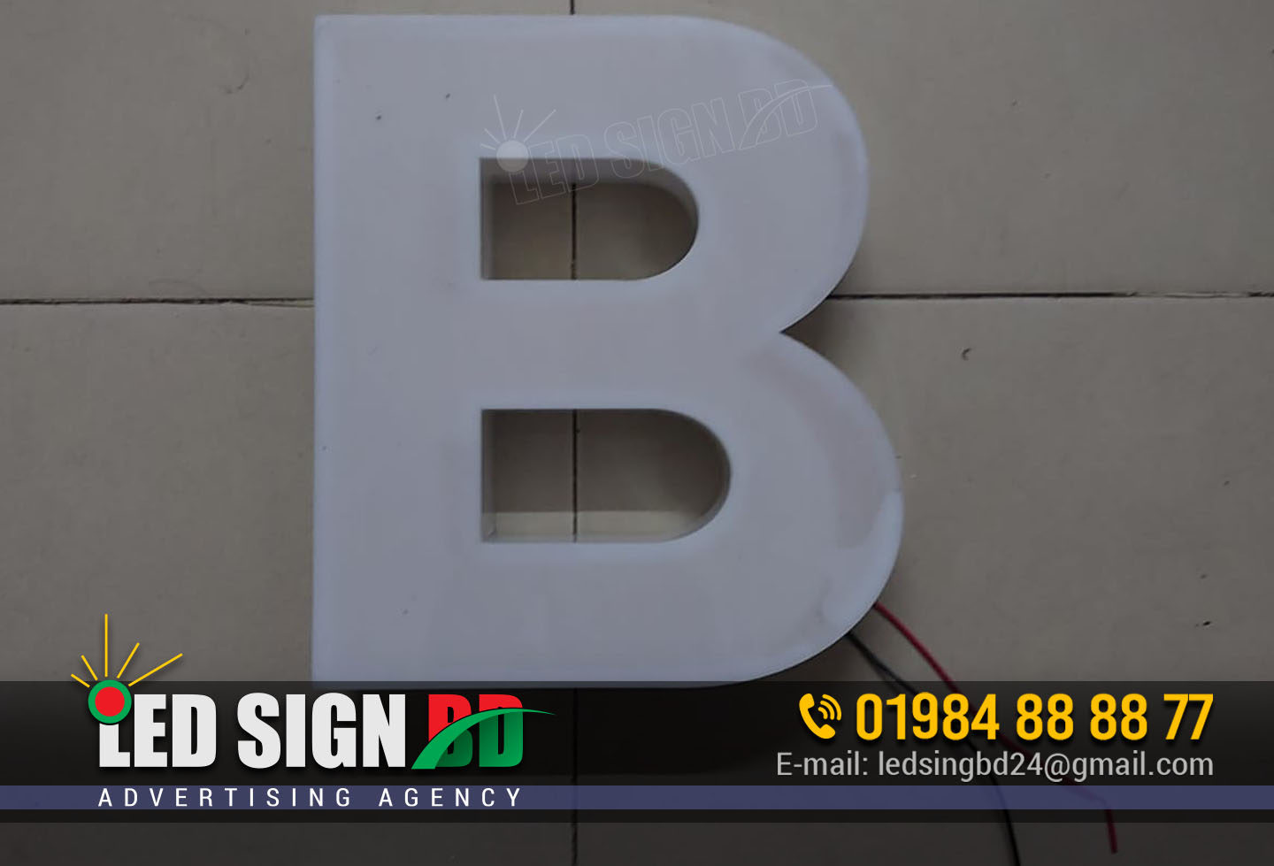 White color acrylic letter alphabet B Letter create, manufacturer in Dhaka Bangladesh.