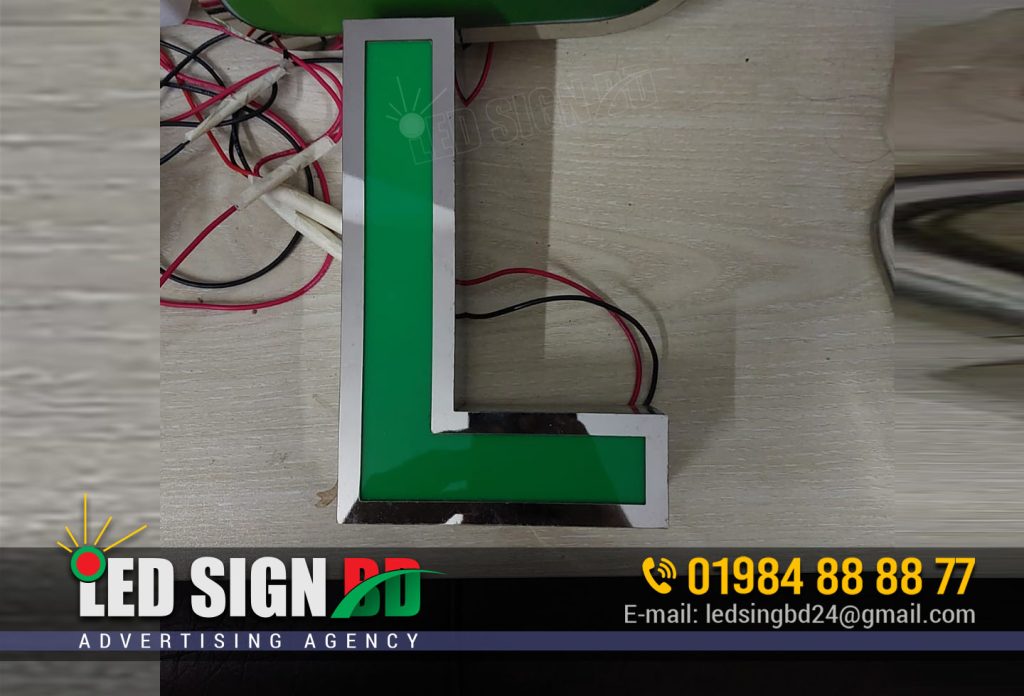 SS Bata Model Letter Signboard, Alphabet Letter L, Create by acrylic and ss round side design