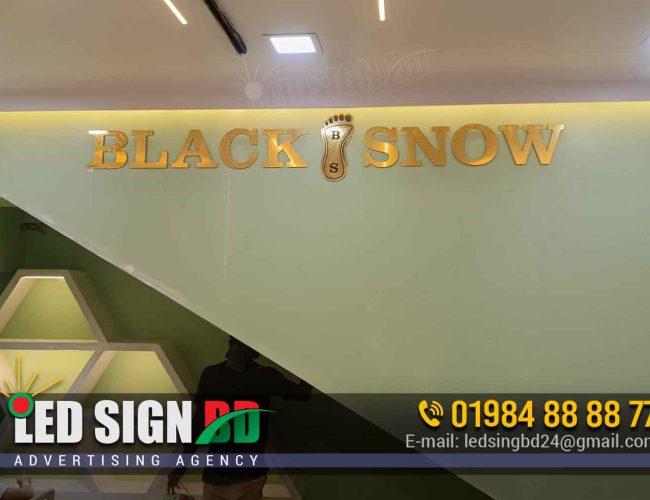 Black Snow Shoes Store/Shop/Showroom Golden Letter Signage BD