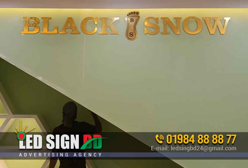 Black Snow Shoes Store/Shop/Showroom Golden Letter Signage BD