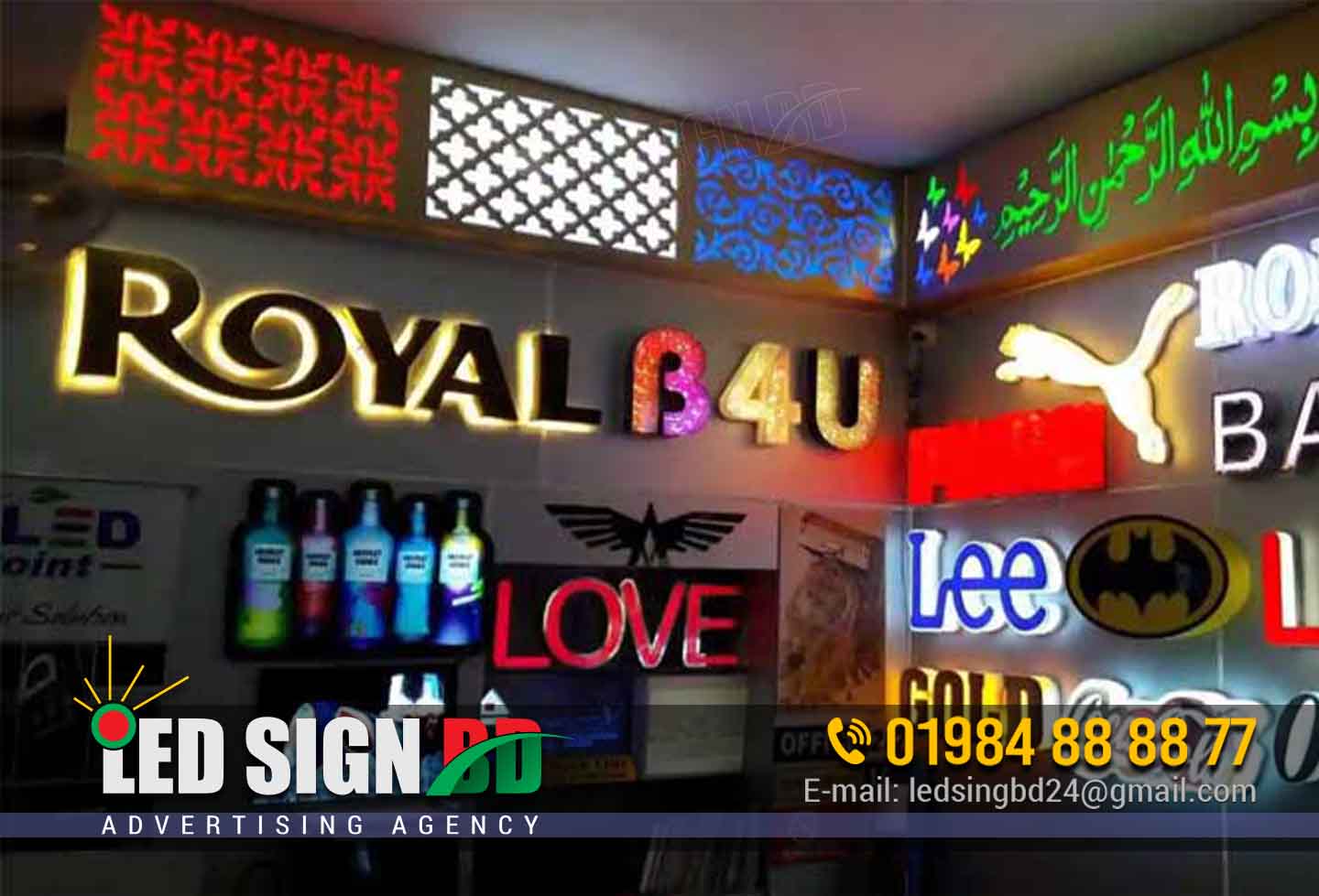 "Led Sign BD Ltd" is one of the Best LED Sign & High-Quality Digital Signage Maker Companies in Bangladesh for our customers since 2012 in Dhaka, Bangladesh & the Founder of the company has more than 18 years of experience in the signage sector. Who We Are: Because of "Led Sign BD Ltd" vast knowledge & rich experience, it has already completed many professional, attractive, challenging & the Best LED Sign & High-Quality Digital Signage for our customers. Our aim is to provide premium quality and competitive pricing Signage & Sign Boards for our customers such as the Best LED Sign & high-quality Digital Signage, Sign Boards, Acrylic Letter LED Sign, SS Bata Model Letter LED Sign, SS Letter Signage. Glorious Sign will look forward to long-term and friendly business cooperation with you in the future. Our LED & Digital signage company is specialized in assisting your business in growing by enhancing your brand image. What We Do: Our commitment is to empower businesses with impactful and visually captivating signage that drives growth and enhances brand visibility. From the very best LED Sign & Digital Signage’s that light up the night to dynamic digital displays that convey your message with precision, we offer a comprehensive range of products to suit every need. Whether you require indoor or outdoor displays to engage your customers or outdoor LED signs to dominate the cityscape, we have the perfect solution for you. ............................................................................. LED SIGN DHAKA BD Led Sign BD Ltd is the best led lighting signboard, Billboard, Neon, Nameplate, Golden Mirror SS Acrylic 3D Letter Signage Manufacturer and Maker Factory in Dhaka Bangladesh. Led Sign BD Ltd. was established in 2006. Our service area is Dhaka, Gulshan, Banani, Mirpur, Gazipur, Narayangong, Palton, Dhanmondhi, Shahbagh, Farmgate, Mohakhali, Uttara, Comilla, Chittagong, Barishal, Khulna, Mymansing, Rangpur, and Rajshahi. LED Neon Sign | LED Sign | Dhaka Bangladesh · ৳ 1,175.00 ৳ 750.00 ; Create Custom Neon Sign BD Near Me · ৳ 1,275.00 ৳ 775.00 ; Custom Made Neon Signs Near Me. Outdoor led sign dhaka. Led sign dhaka price list. Led sign dhaka price in bangladesh. Led sign dhaka price. Best led sign dhaka. led sign board price in bangladesh. led sign bd. led digital sign board.