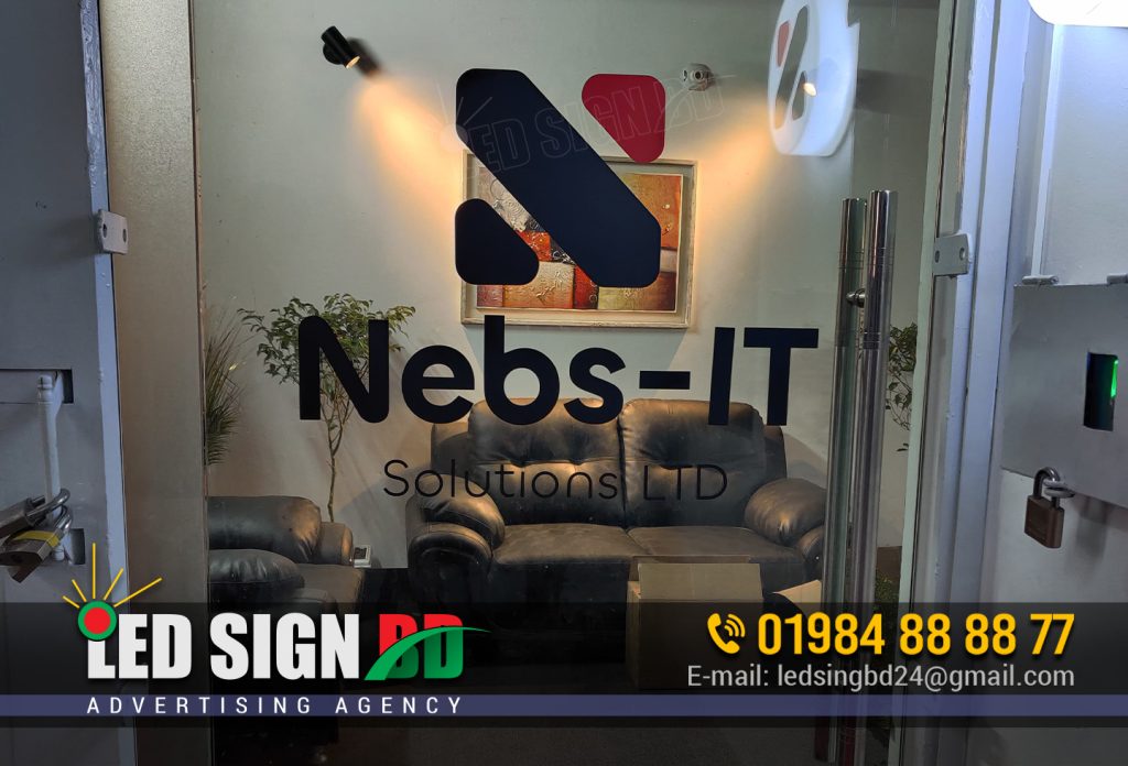 NEBS IT SOLUTION OFFICE GLASS STICKER DESIGN AND PRINTING BY LED SIGN BD LTD