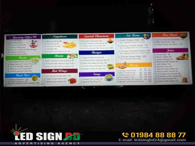 Food Menu LED Signboard